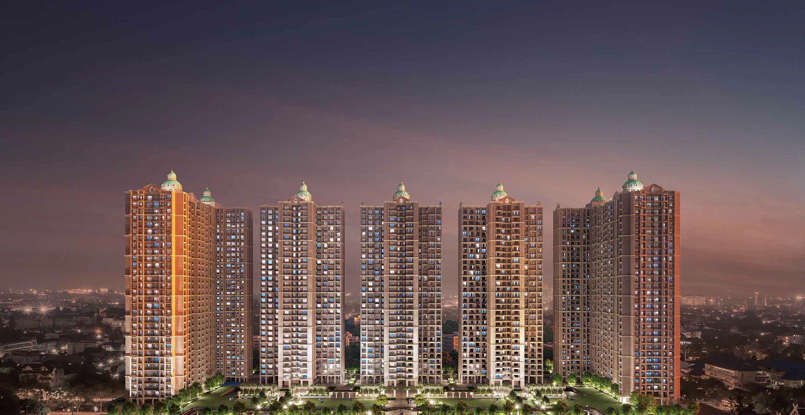 Night elevation of the eight towers